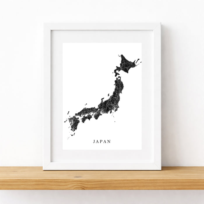 Framed map of Japan on a white wall