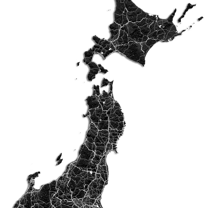 Black and white map of Japan on a white background