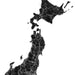 Black and white map of Japan on a white background