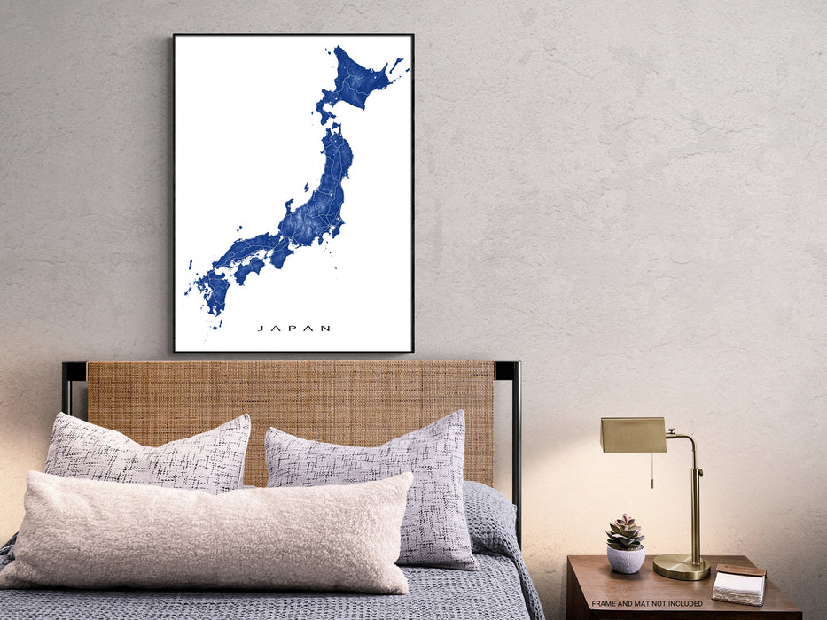 Japan map print with natural landscape and main roads designed by Maps As Art.