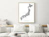 Japan map print with natural landscape and main roads designed by Maps As Art.