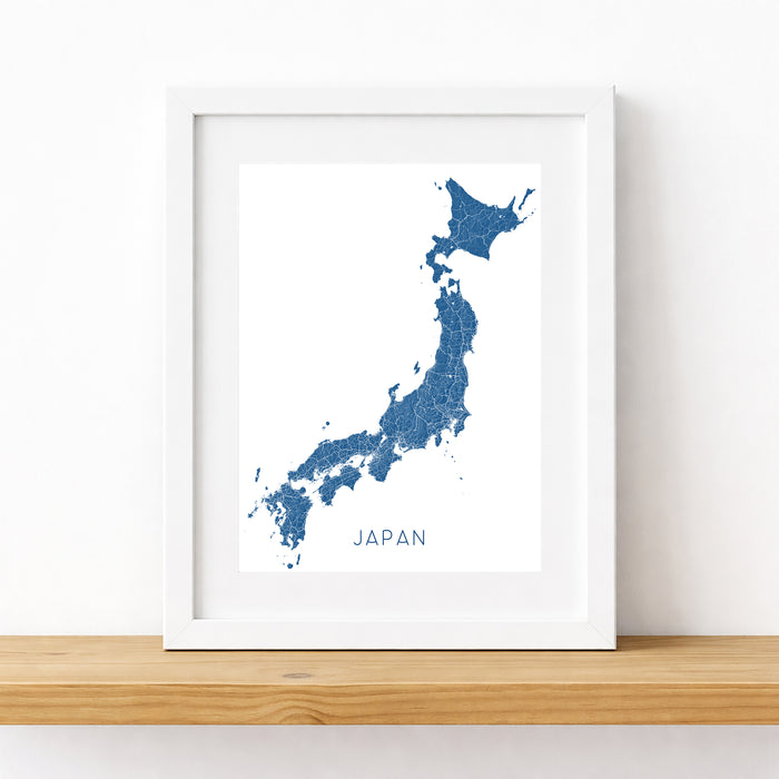 Framed map of Japan on a white wall