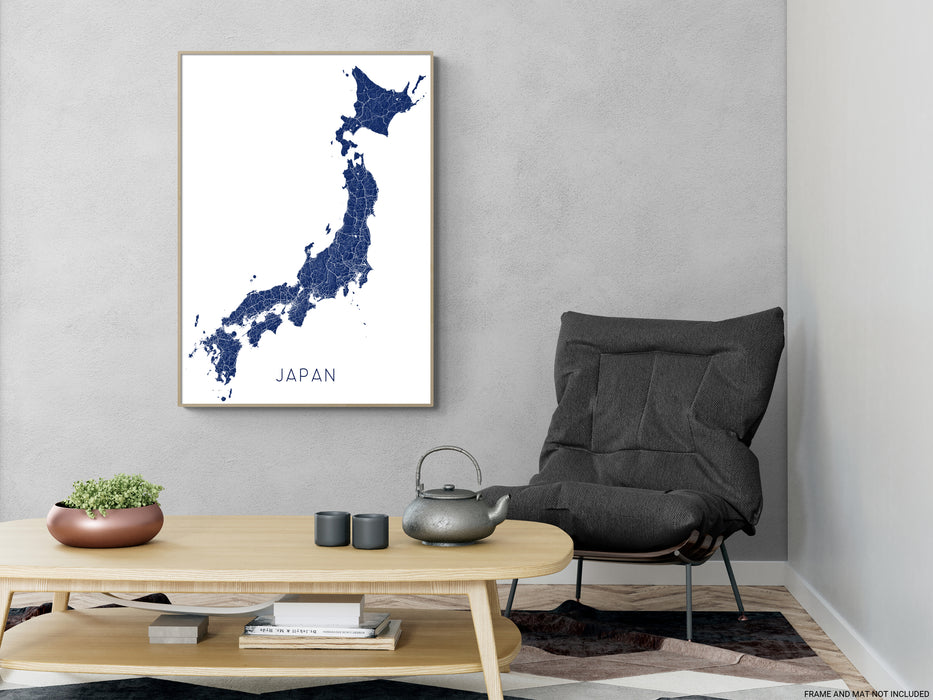 Japan topographic map print designed by Maps As Art.