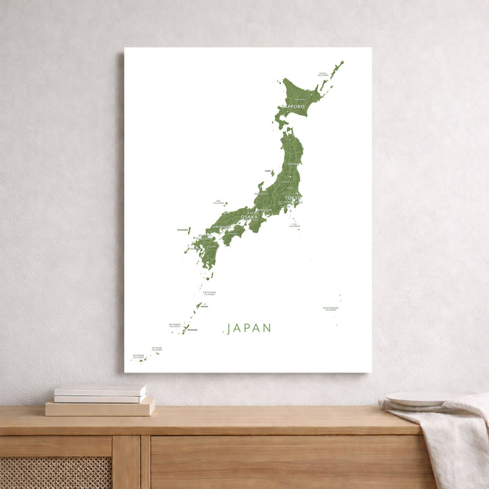 Japan Labeled Topographic Map Print: Japanese Islands Wall Art Poster