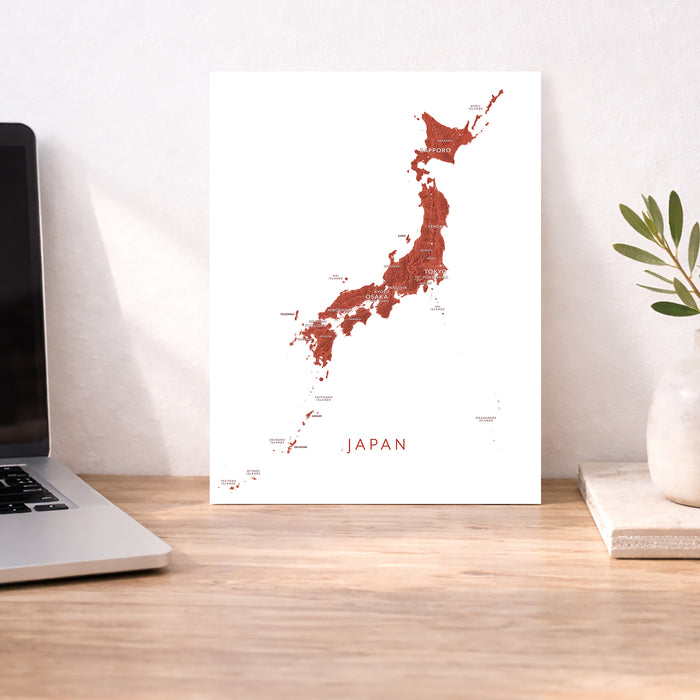 Japan Labeled Topographic Map Print: Japanese Islands Wall Art Poster