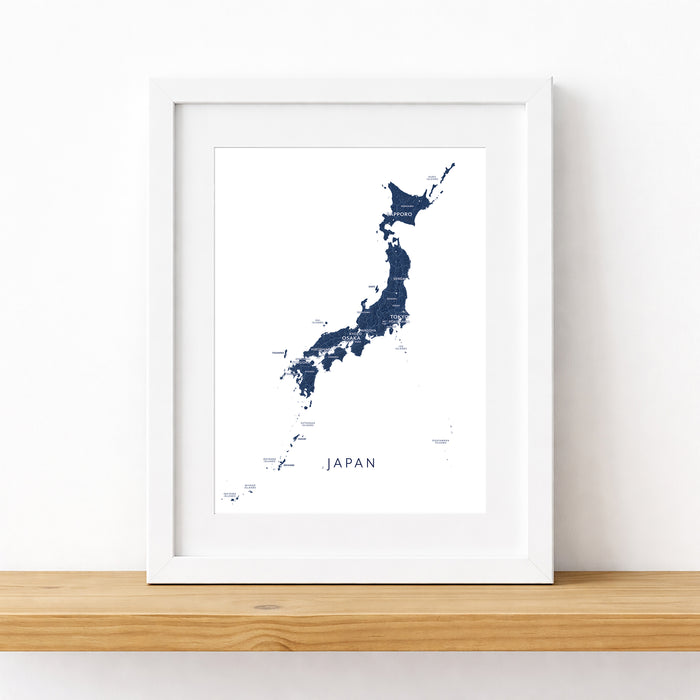 Japan Labeled Topographic Map Print: Japanese Islands Wall Art Poster