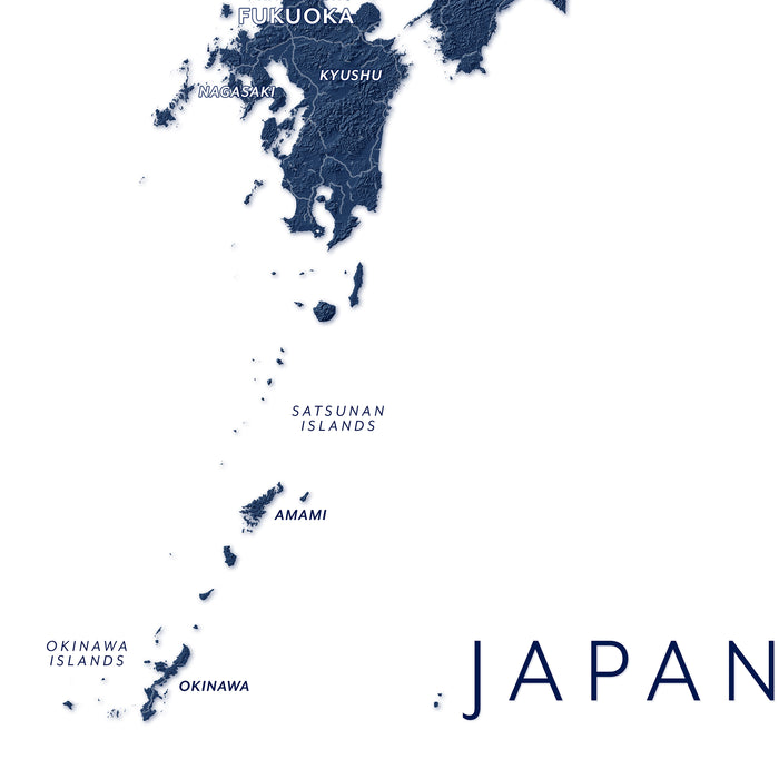 Japan Labeled Topographic Map Print: Japanese Islands Wall Art Poster