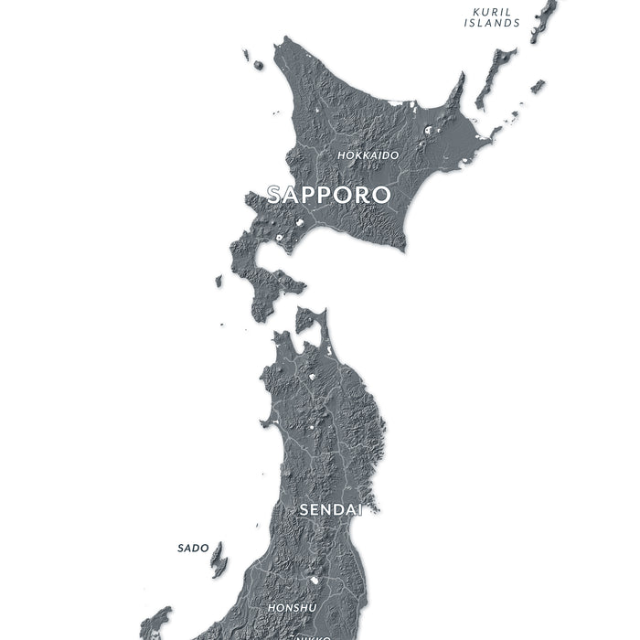 Japan Labeled Topographic Map Print: Japanese Islands Wall Art Poster