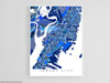 Jersey City, New Jersey map art print in blue shapes designed by Maps As Art.