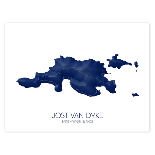 Map of Jost Van Dyke, British Virgin Islands, in blue on a white background