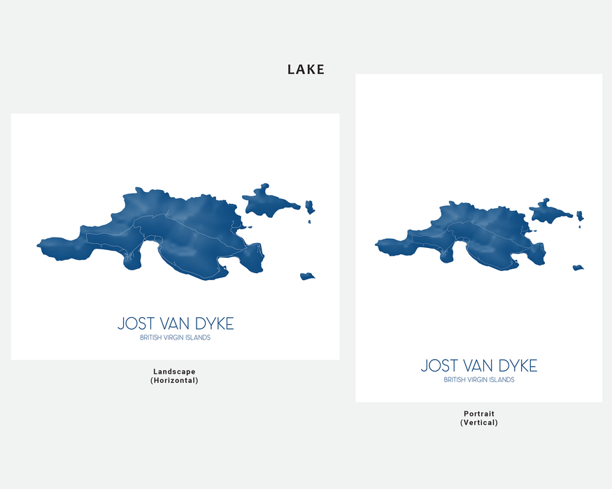 Two map designs of Jost Van Dyke on a white background