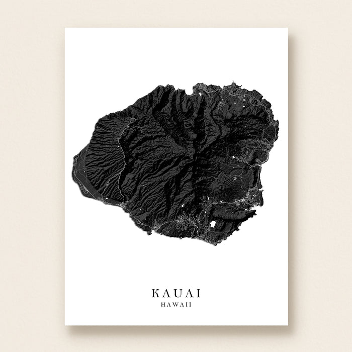 Topographic map of Kauai, Hawaii on a white background