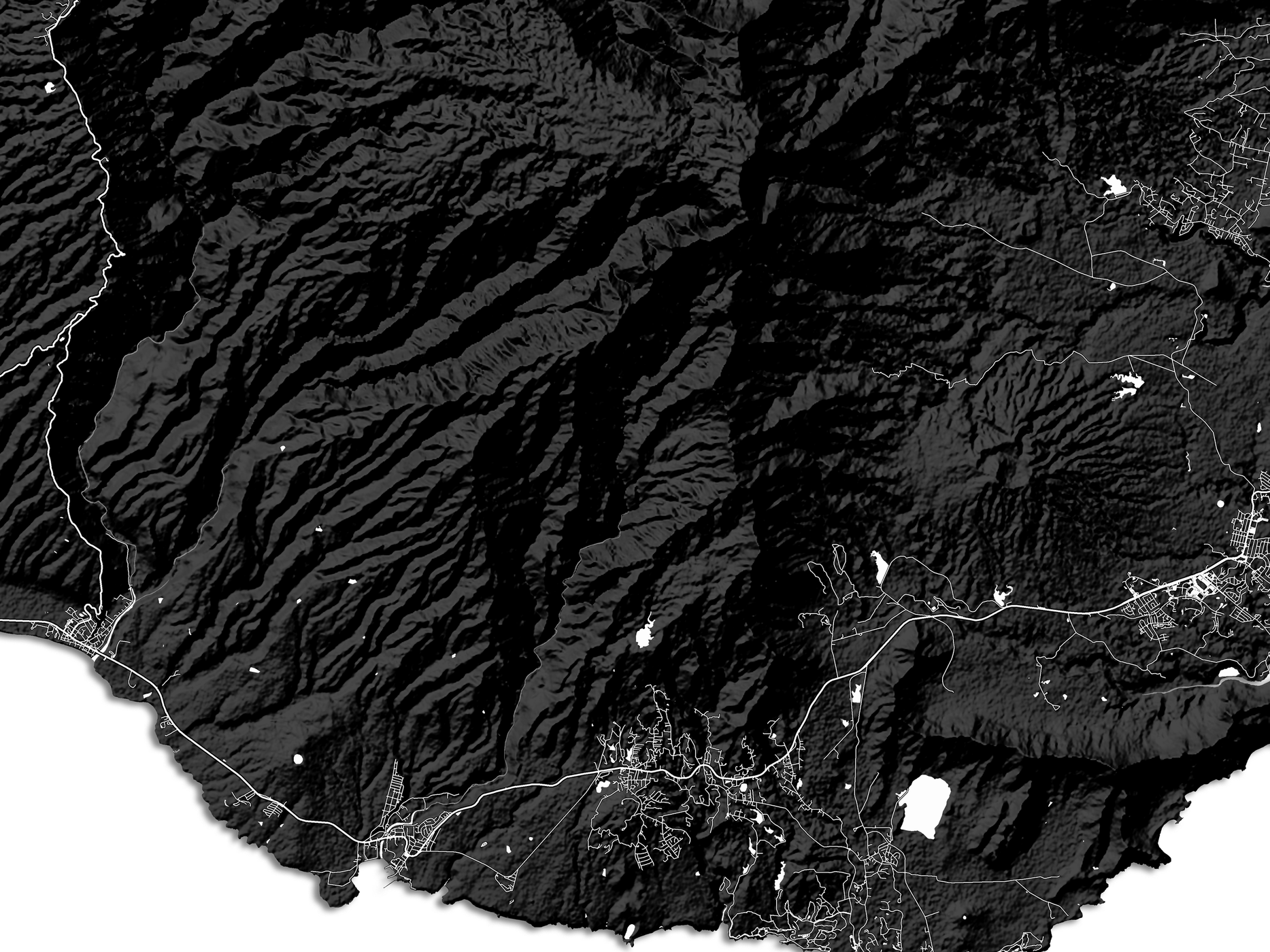Kauai Hawaii Map Wall Art Print Poster, Black and White Topographic Ha ...
