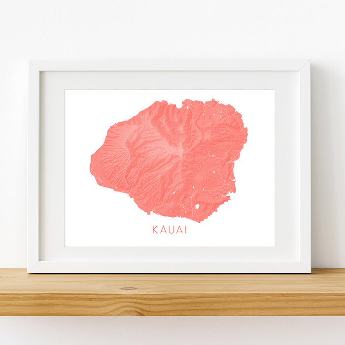 Kauai Wall Art Print: Topographic Map of Kauai, Hawaiian Islands Poster