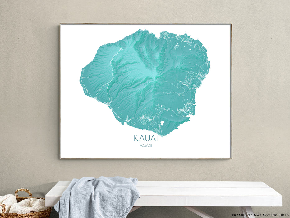 Kauai map print in turquoise by Maps As Art.