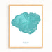 Framed topographic map of Kauai, Hawaii on a white background
