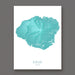Map of Kauai, Hawaii in teal color on a white background