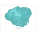 Map of Kauai, Hawaii in teal color on a white background