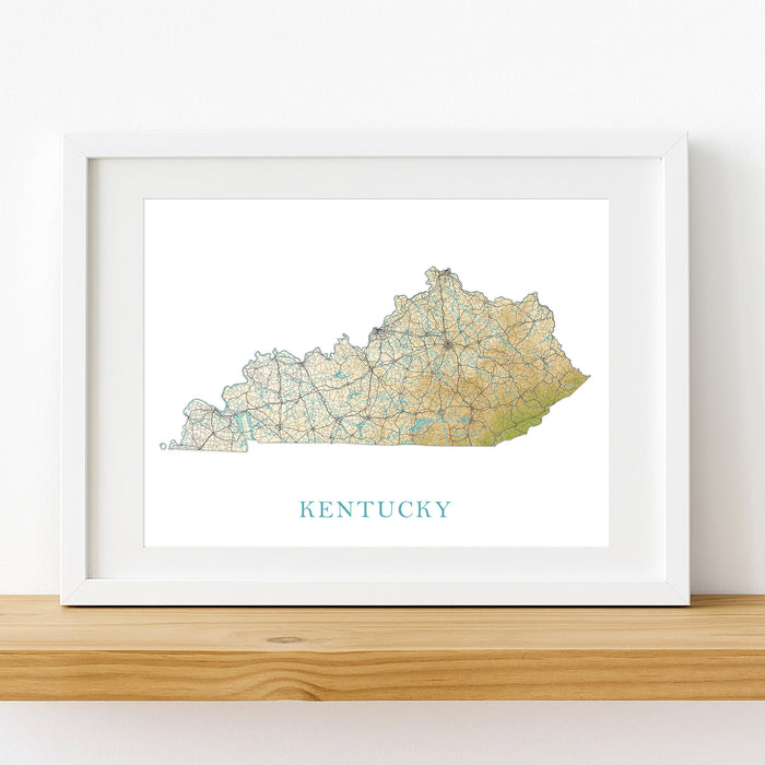 Framed map of Kentucky on a white wall