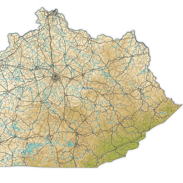 Map of a region with roads and boundaries on a white background