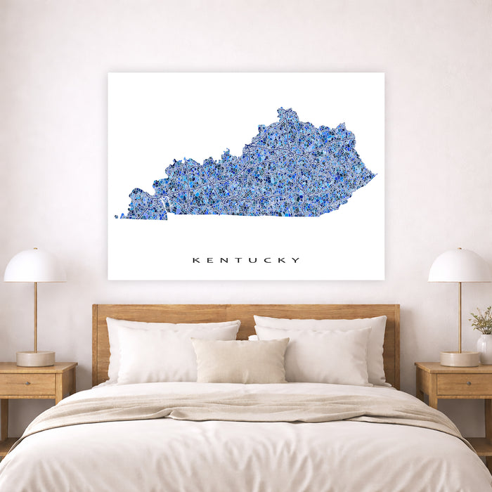 Kentucky State Map Wall Art Print: Blue Geometric KY Poster