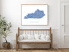 Kentucky state map art print in blue shapes designed by Maps As Art.