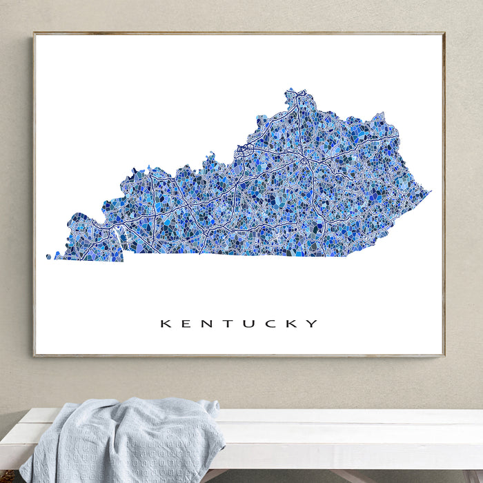 Kentucky State Map Wall Art Print: Blue Geometric KY Poster
