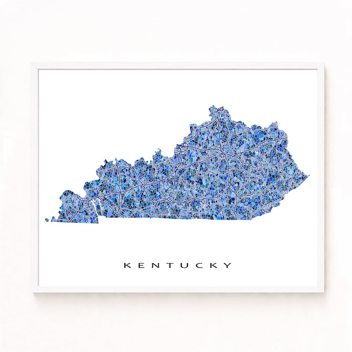 Map of Kentucky with blue pattern on a white background