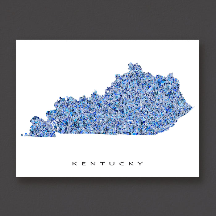 Kentucky State Map Wall Art Print: Blue Geometric KY Poster