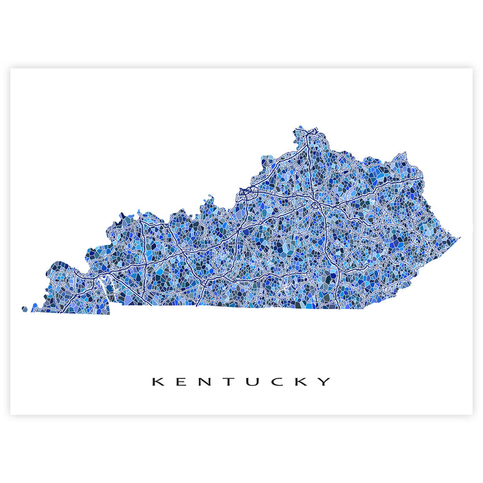 Kentucky State Map Wall Art Print: Blue Geometric KY Poster