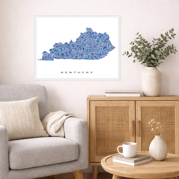 Kentucky State Map Wall Art Print: Blue Geometric KY Poster