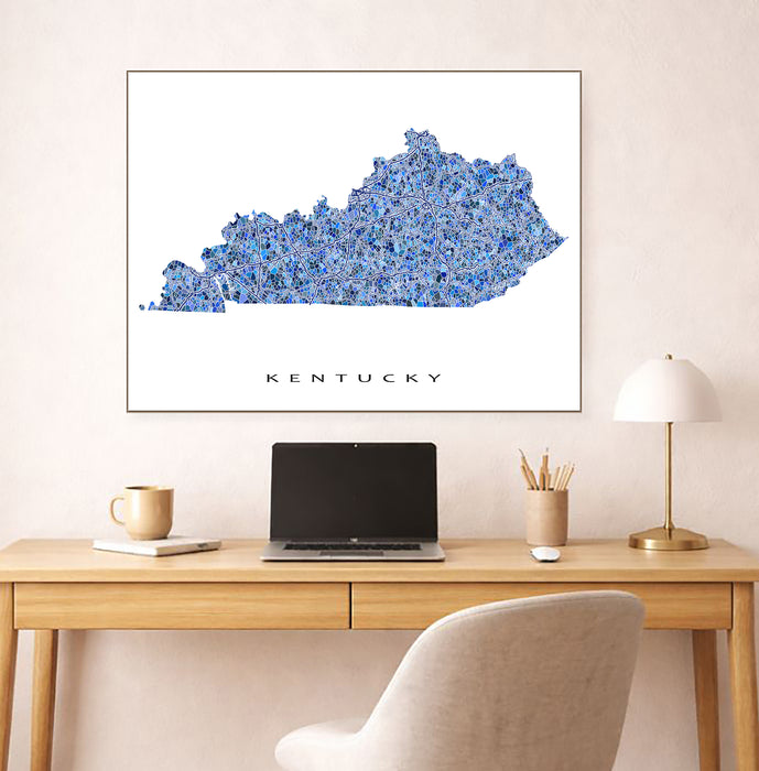 Kentucky State Map Wall Art Print: Blue Geometric KY Poster