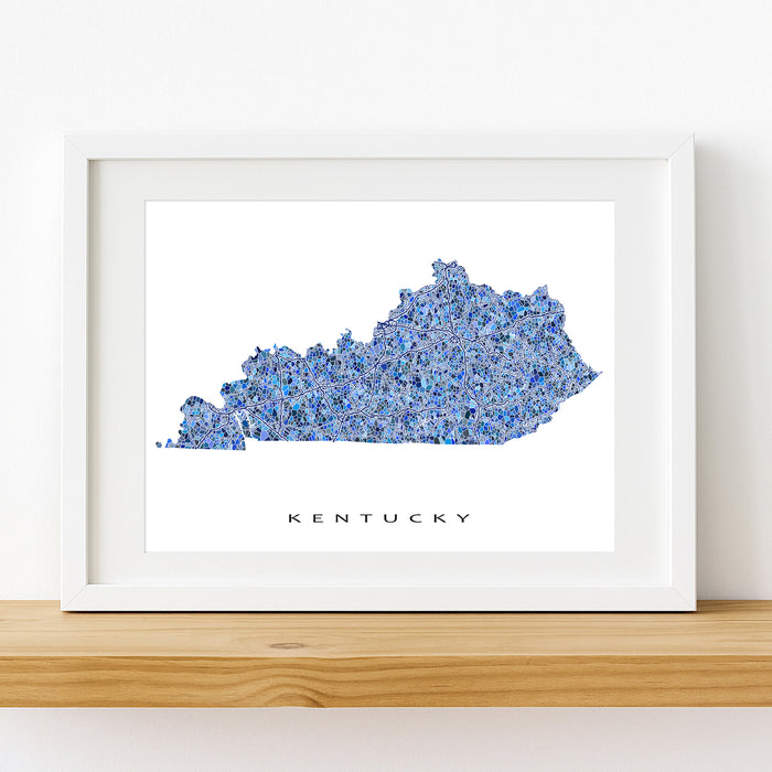 Kentucky State Map Wall Art Print: Blue Geometric KY Poster