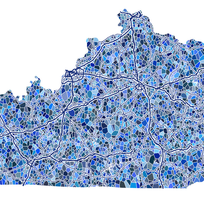 Kentucky State Map Wall Art Print: Blue Geometric KY Poster