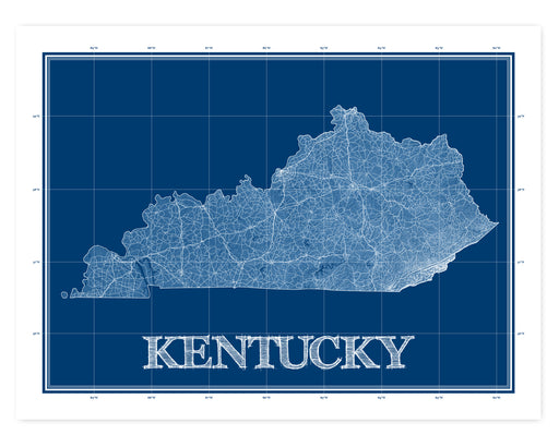 Kentucky state blueprint map art print designed by Maps As Art.
