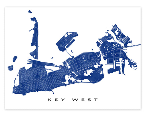 Key West, Florida Keys map print with natural landscape and main roads designed by Maps As Art.
