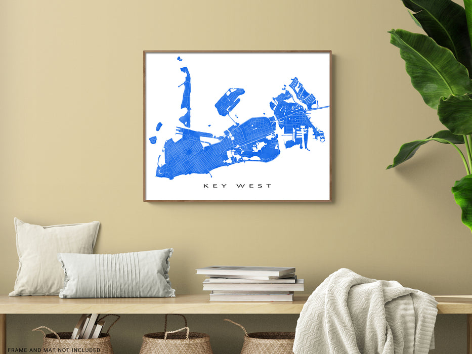 Key West, Florida Keys map print with natural landscape and main roads designed by Maps As Art.