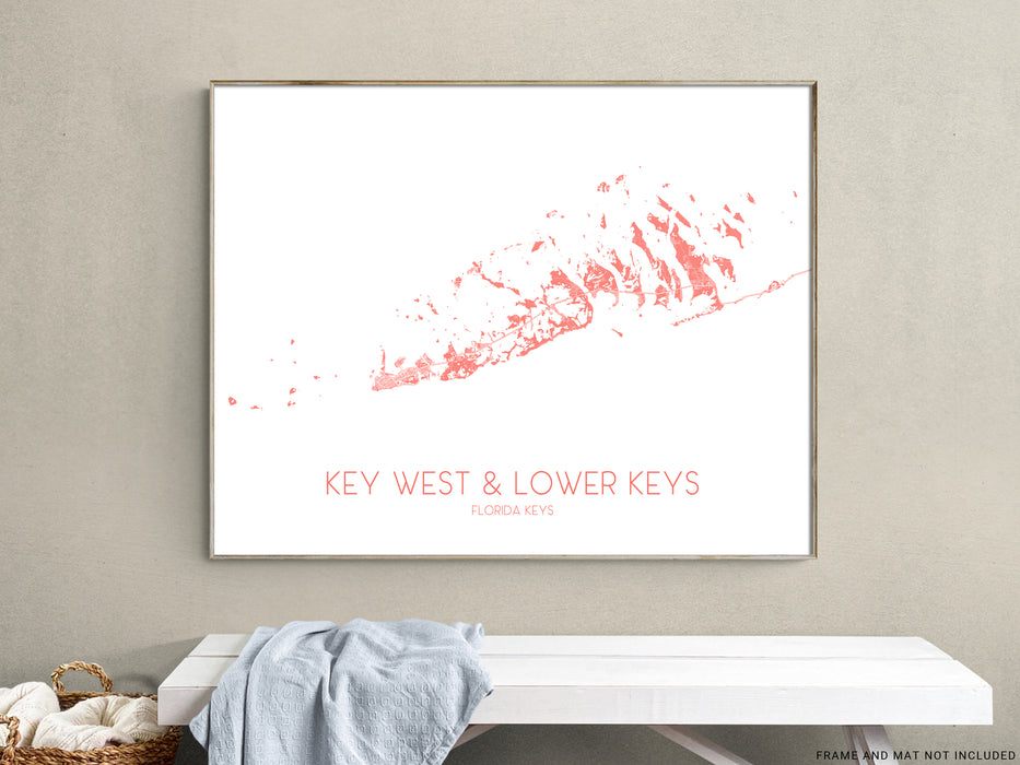Key West Map Print, Lower Florida Keys Topographic Wall Art Poster, Keywest FL Street Road Maps