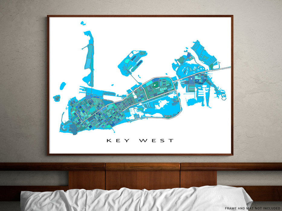 Key West Map Print, Blue Green Geometric Key West, Florida Keys Maps ...