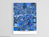 Lansing, Michigan map art print in blue shapes designed by Maps As Art.