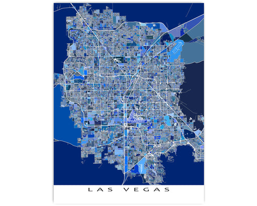 Las Vegas valley, Nevada map art print in blue shapes designed by Maps As Art.
