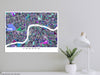 London map print with a purple geometric design by Maps As Art.