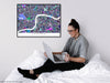 London map print with a purple geometric design by Maps As Art.