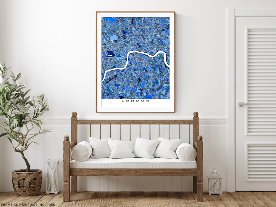 London, England, UK city map print with a blue geometric design by Maps As Art.