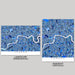 Two map prints of London, one in landscape and one in portrait orientation, on a gray background.