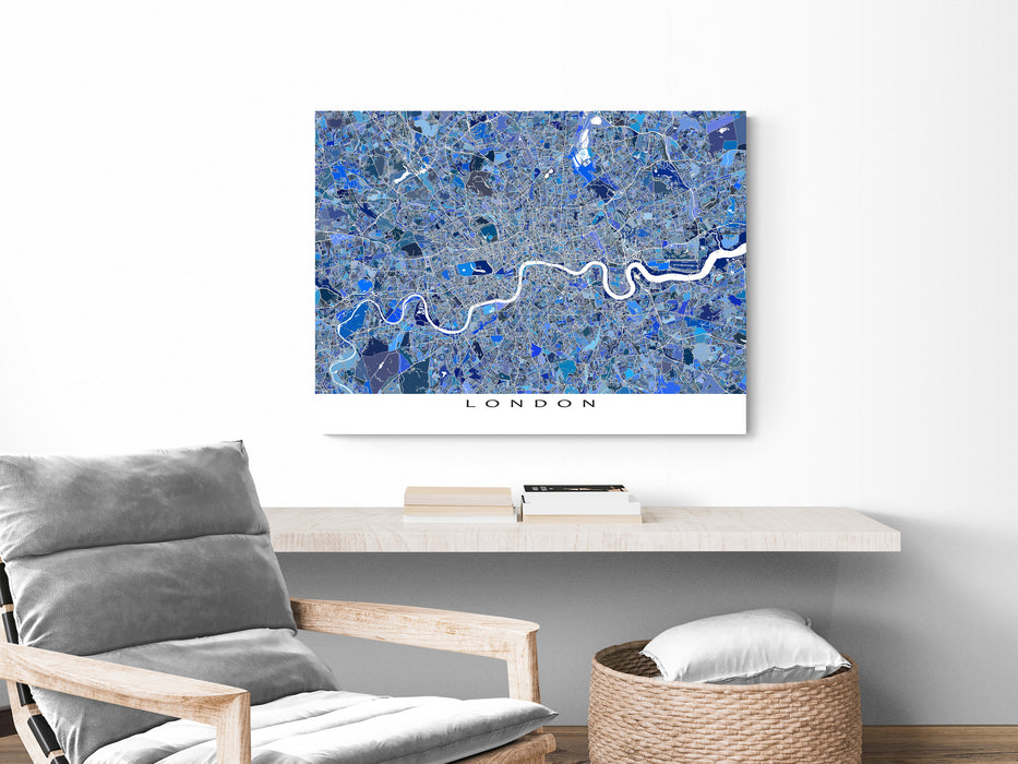 City of London England Map Print, Blue Geometric London UK Wall Art Poster