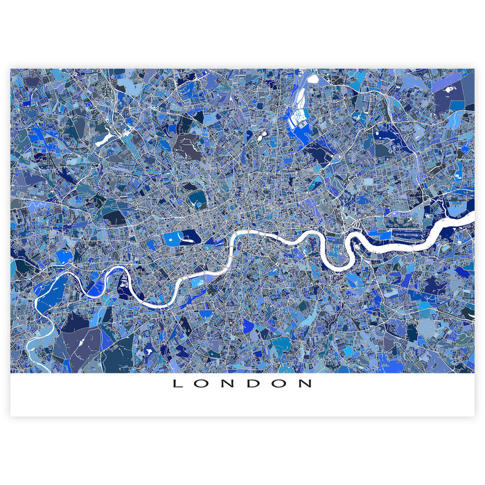 Map of London with blue and white design
