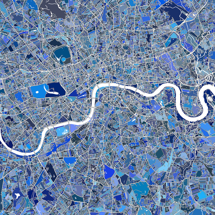 Map of London with blue and white color scheme