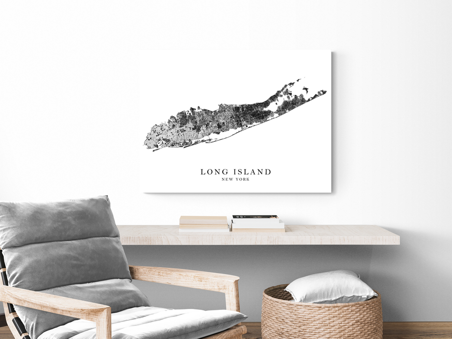 Long Island, New York City map print with a black and white landscape design by Maps As Art.