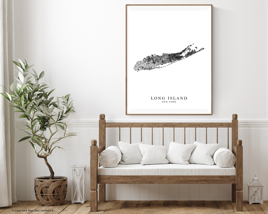 Long Island, New York City map print with a black and white landscape design by Maps As Art.